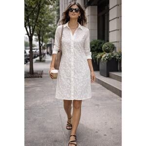OC White Eyelet 100% Cotton Shirt Dress Resort Duster Swim Coverup Sz S